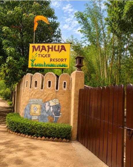 Entrance sign at Mahua Tiger Resort Kanha