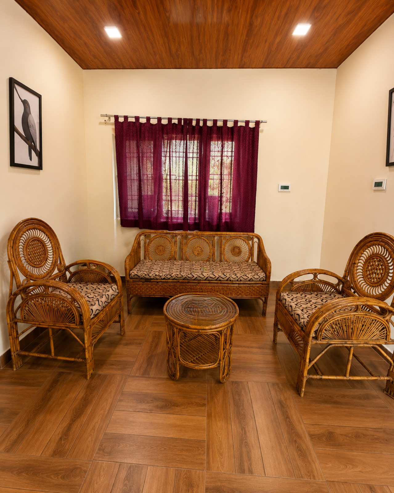 Indoor lounge seating at Mahua Tiger Resort Kanha